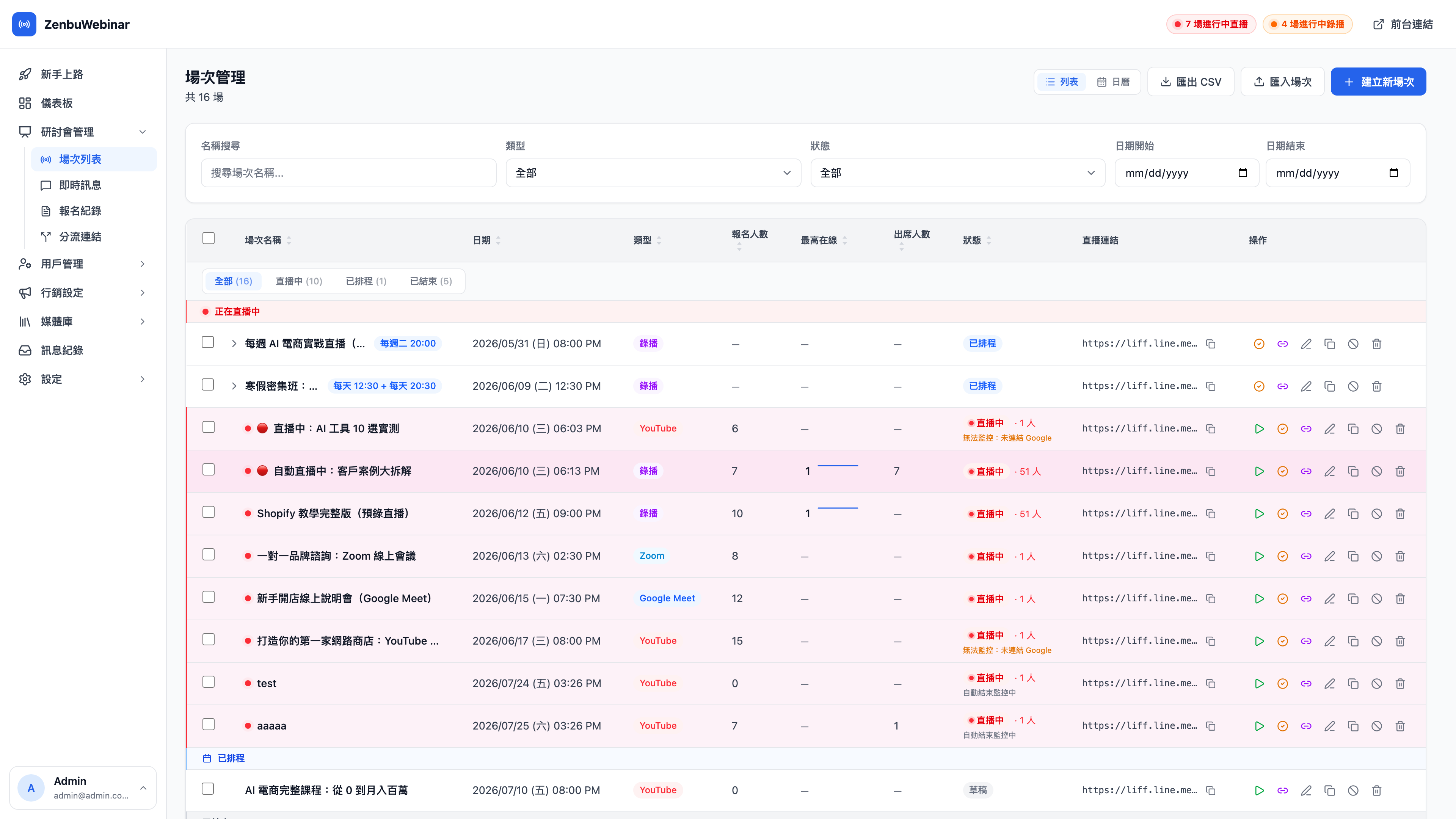 場次列表